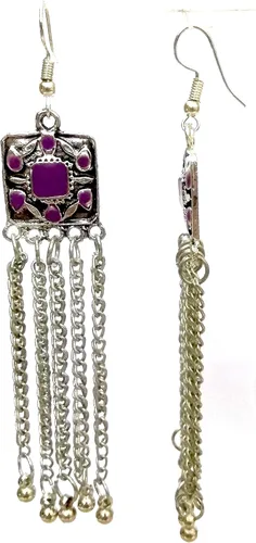 Vista 2 de DESI HAWKER Pendiente oxidado de plata Bali Jhumki Jhumka Joyería Bollywood gota cuelgan largo NI-127, Metal