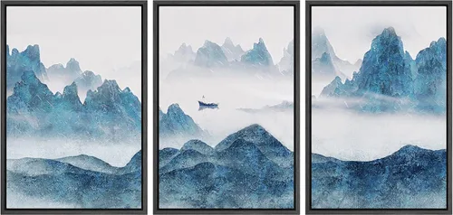 Vista 23 de NWT Lienzo enmarcado para pared, juego de arte en acuarela pastel, bosque de montaña oscura, naturaleza silvestre, ilustraciones de arte moderno