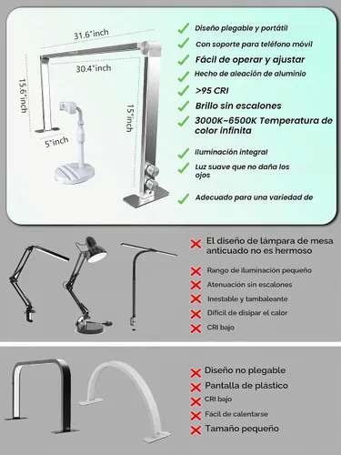 Vista 6 de STOLAS Nail Tech - Lámpara de manicura LED regulable de 4000 K-6000 K, luz de escritorio para tecnología de uñas, color plateado