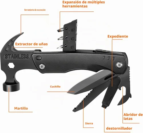 Vista 2 de Martillo multiherramienta, regalo de múltiples herramientas 12 en 1 para hombres, regalos para papá, rellenos de calcetines de Navidad para marido