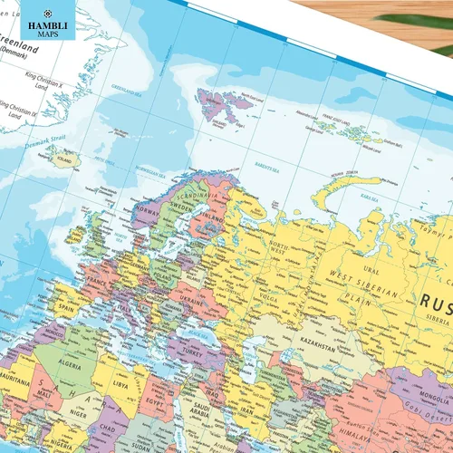 Vista 6 de Póster de mapa del mundo para pared, tamaño grande, 37 x 26 pulgadas, mapa político del mundo de Hambli 2026, borrado para escritura, reverso