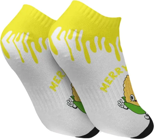 Vista 2 de Womens Athletic Socks Christmas No Show for Womens Socks Casual Socks Trendy mmerry Corn Socks White