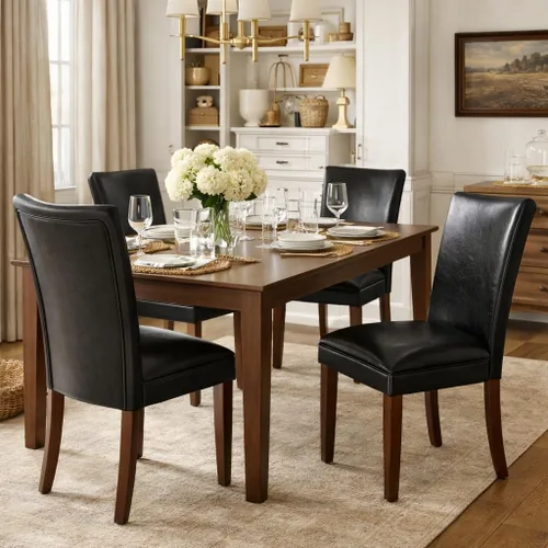 Vista 2 de HomePop Parsons - Juego de 2 sillas de comedor tapizadas, piel sintética negra Negro