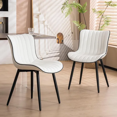 Vista 17 de YOUNUOKE - Juego de 2 sillas de comedor modernas de mediados de siglo, piel sintética azul Faux leather upholstery with blue metal legs. Fits