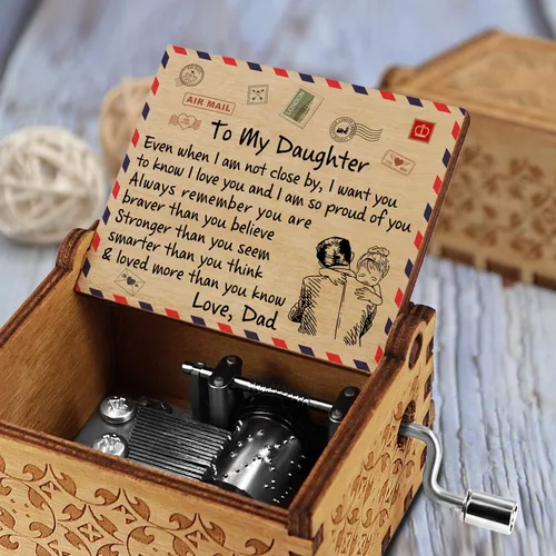 Vista 5 de Kenon To My Daughter - Caja de música vintage con sobre grabado, regalo perfecto para cumpleaños de Navidad de parte de papá