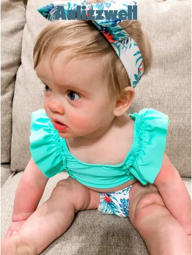Vista 3 de Aalizzwell Traje de baño de bikini para bebé niña con diadema