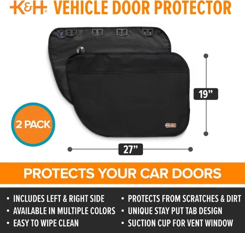 Vista 4 de K&H - Protector de puerta de coche para perros, paquete de 2, 27 x 19 Negro