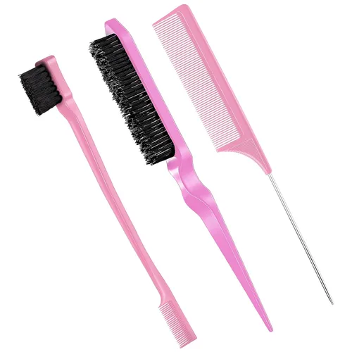 Vista 19 de Geiserailie Juego de 3 cepillos para cabello peinado hacia atrás, cepillo de cerdas, control de bordes, peine para desenredar para cabello negro