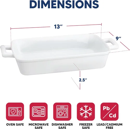 Vista 7 de HIC Kitchen Bandeja Rectangular para Lasaña con Asas, Porcelana Blanca Fina, 13 x 9 x 2.5 Pulgadas