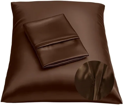 Vista 24 de ShopBedding - Lujosa funda de almohada de satén para el cabello, 2 unidades, satinada, estándar, con cremallera, estampado de cebra marrón