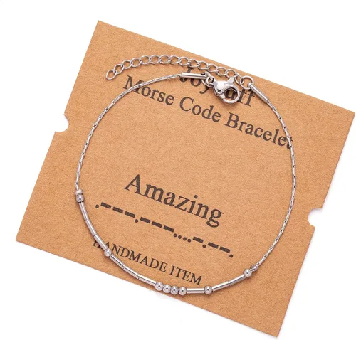 Vista 105 de JoycuFF Pulseras inspiradoras de código morse para mujeres, cuentas de plata, joyería con mantra de motivación, regalos para ella