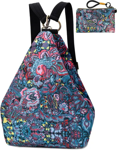 Vista 12 de Mochila pequeña bohemia de mariposa negra para mujer, mochila de viaje ligera Rojo albaricoque M