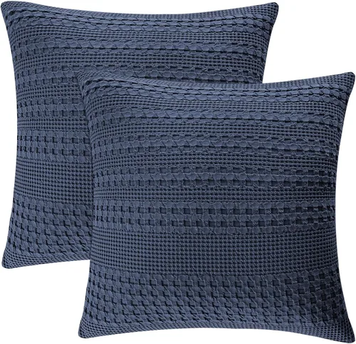 Vista 30 de PHF Fundas de almohada 100% algodón con tejido de gofre de 24 x 24 pulgadas, paquete de 2 fundas cuadradas para decoración elegante del hogar, sin