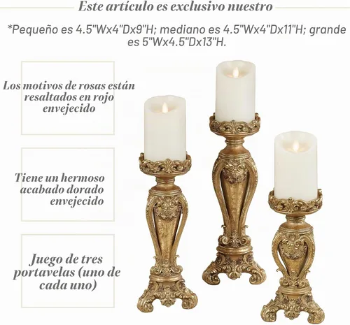 Vista 7 de Touch of Class Angelique - Juego de 3 candelabros ornamentados de oro Oro envejecido