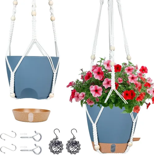 Vista 10 de Maceta colgante de riego automático de 8 pulgadas para plantas de interior Negro