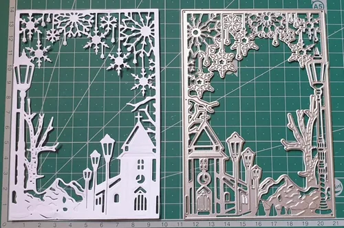 Vista 3 de Castillo de copo de nieve marco rectangular troquelado de metal, plantillas de Navidad, manualidades, tarjetas, troqueles de corte