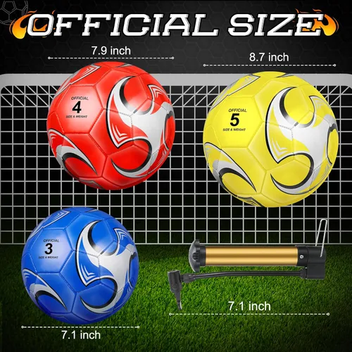 Vista 2 de Deekin 6 pelotas de fútbol con bomba de tamaño 5/4/3 oficial para deportes exteriores, pelota de fútbol desinflada a máquina, para interiores