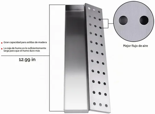 Vista 4 de Caja para ahumar barbacoa de acero inoxidable para asar a gas, funciona con astillas de madera, accesorios para parrilla y ahumador, caja
