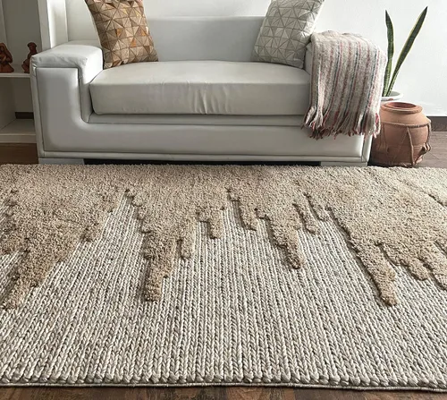 Vista 5 de Alfombra hecha a mano de lana dorada, fibra natural viscosa de fácil mantenimiento, alfombra para sala de estar, cama, habitación familiar, pisos
