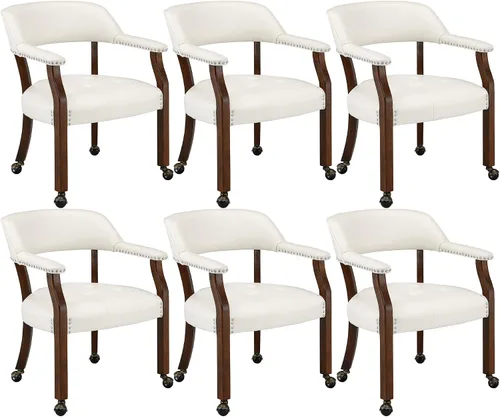 Vista 37 de LEEMTORIG Juego de 2 sillas de comedor con ruedas y brazo, sillas de comedor grandes con ruedas, silla de mesa de póquer de madera maciza, 26