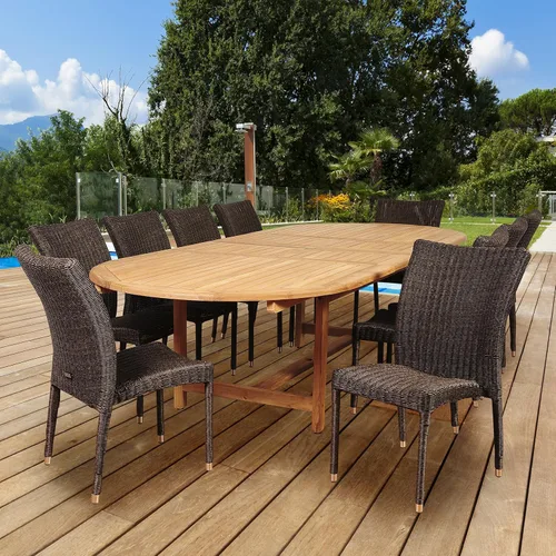 Vista 11 de Amazonia Bruselas - Juego de comedor rectangular de teca y mimbre, 7 piezas, color marrón claro