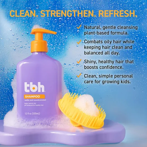 Vista 3 de TBH Champú para adolescentes y niños, champú hidratante ligero y desenredante para cabello seco, graso, fino, rizado y todo tipo de cabello, champú