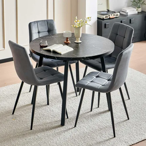 Vista 46 de Homedot Juego de mesa de comedor para 2, mesa de cocina de 3 piezas, juego de sillas de comedor redondas y negras para espacios pequeños, juego