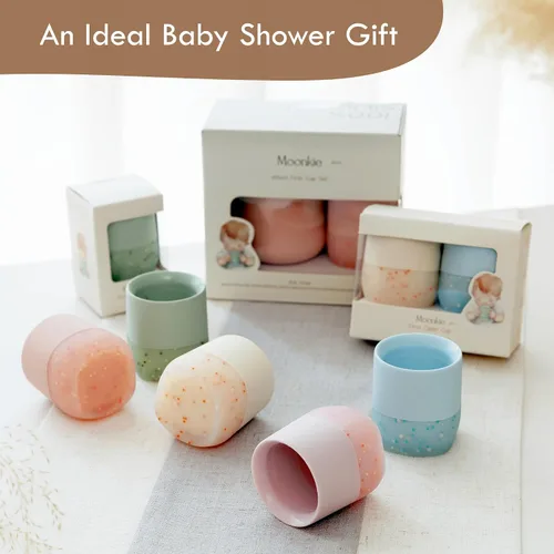 Vista 9 de Taza de silicona Moonkie para bebés 4 meses+ Pequeña taza de entrenamiento abierta para bebés con confeti Esencial para el destete guiado por