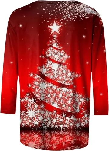 Vista 3 de YUHEDADA Blusas de Navidad para mujer, lindos guantescopos de nieve, manga tres cuartos, cuello redondo, suéter de moda de otoño