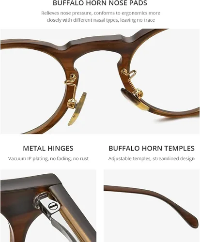 Vista 2 de HEPIDEM Buffalo Horn Gafas Marco para hombres Mujeres Gafas hechas a mano 0020-0024