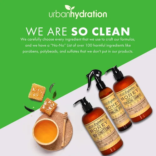 Vista 4 de Urban Hydration Honey Health and Repair - Juego de champú, acondicionador y desenredante Sin sulfatos, parabenos ni tintes, limpia, desenreda