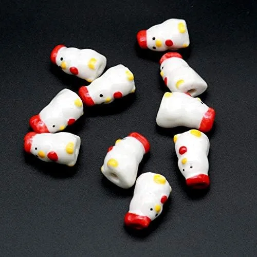 Vista 2 de Pukido 10 unids/lote chino impresión pollo porcelana granos 0.433x0.787 in animales cerámica granos encantos hecho a mano colgante DIY fabricación