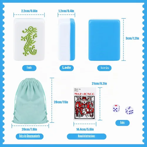 Vista 2 de deAO American Mahjong Tile Set 166 Pcs 1.2" with Bag & Dice for Family Game Blue
