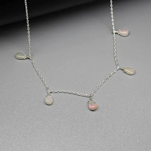 Vista 10 de Collar con colgante de gota de pera natural de plata de ley 925, collar delicado, regalo de joyería de plata para ella