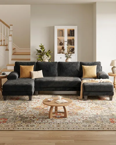 Vista 7 de Sofás seccionales en forma de U para sala de estar, sofá modular moderno de 112 pulgadas, sofá de felpilla con diván doble para apartamento