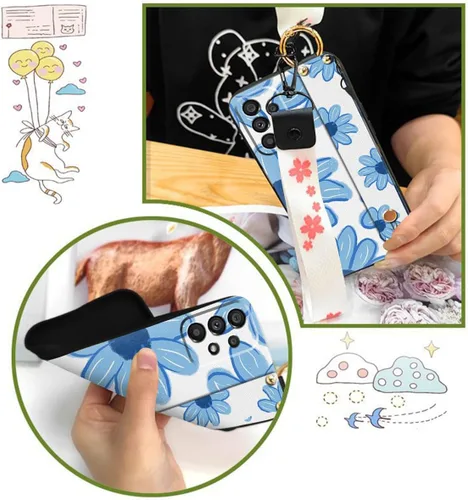 Vista 3 de Funda cruzada compatible con Samsung Galaxy A12 5G, con correa para la muñeca, cordón de silicona suave a prueba de golpes, funda protectora