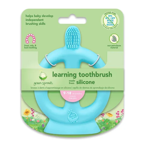 Vista 4 de Green Sprouts Cepillo de dientes de aprendizaje hecho de silicona Cepillo de dientes de entrenamiento para niños pequeños para aprender