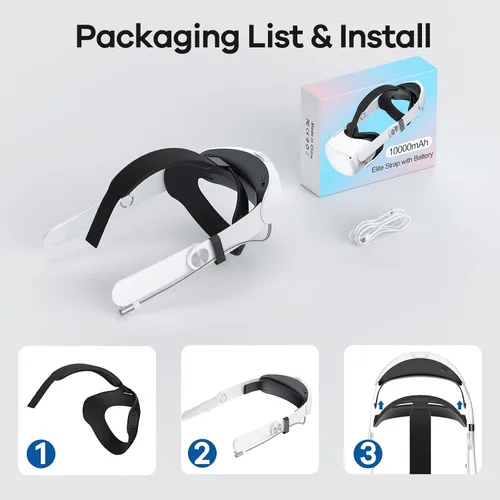 Vista 7 de Battery Head Strap for Oculus Quest 2 Accessories, 10000mAh Battery Pack Elite Strap Replacement for Enhanced Comfort Support and Playtime in VR