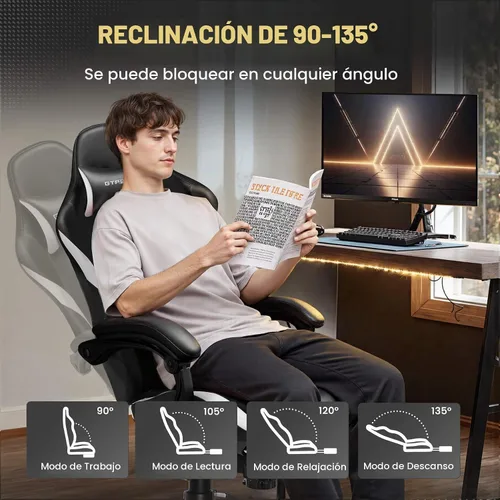 Vista 7 de GTPLAYER Silla de juegos con cojín de resorte de bolsillo, silla de oficina de cuero con respaldo alto ergonómico y soporte lumbar para aliviar