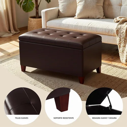 Vista 3 de Joveco Banco Otomán de Almacenamiento, 33 Pulgadas de Cuero Sintético Rectangular con Capitoné, Taburete para los Pies al Pie de la Cama