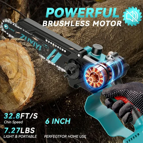 Vista 3 de Mini motosierra inalámbrica de 6 pulgadas para batería Makita de 18 V, motosierra pequeña de mano sin escobillas con engrasador automático