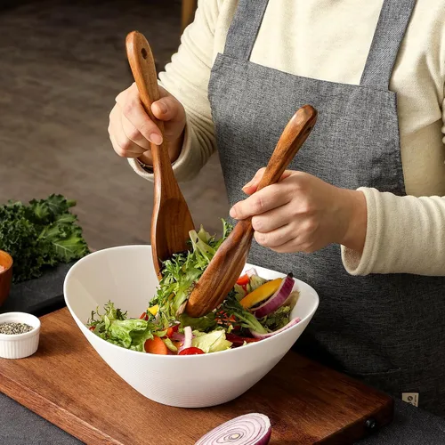 Vista 7 de Cucharas de madera para cocinar, juego de 12 utensilios de cocina de madera antiadherentes con agarre cómodo, 100% madera de teca natural