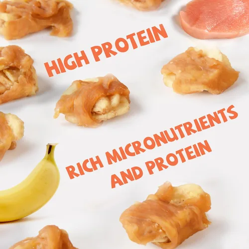 Vista 5 de Pawmate Dog Treats - Rebanadas de plátano envueltas en pollo con 1% de taurina, aperitivos de entrenamiento saludables ricos en fibra natural