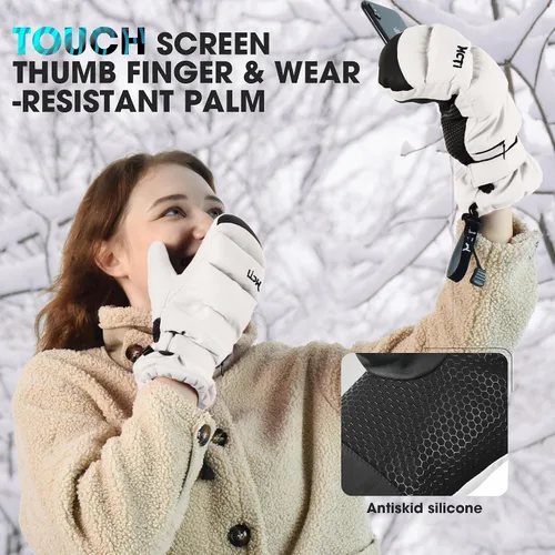 Vista 3 de MCTi Guantes de esquí para mujer, con pantalla táctil, impermeables, aislados, con cremallera oculta
