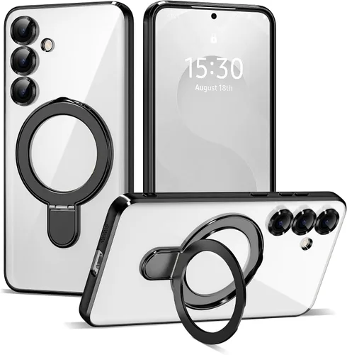 Vista 21 de Funda compatible con Samsung Galaxy S24 Plus con soporte de anillo magnético [compatible con Mag-Safe] protector de lente de cámara chapado Dorado