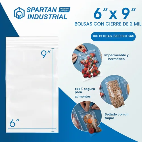 Vista 2 de Spartan Industrial - Bolsas de plástico de polietileno transparente recerrable de 6" x 9" (200 unidades) de un cuarto de galón con cremallera