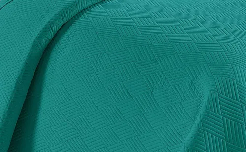 Vista 2 de Linen Plus Juego de Colcha de Lujo de Gran Tamaño con Relieve Color Turquesa Sólido Full/Queen Cobertor de Cama Nuevo # Ashley