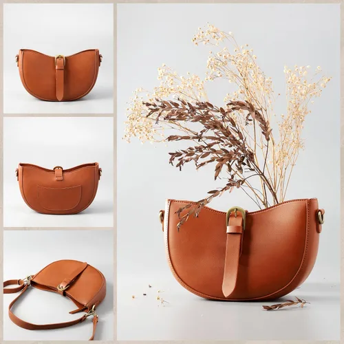 Vista 2 de Bolso de hombro de cuero vegano vintage para mujer, bolso lunar retro, bolso casual hobo bajo el brazo, bolso de señora