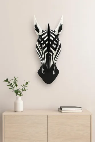 Vista 2 de OMA Máscara africana colgante de pared jirafa cebra máscara de pared decoración de selva