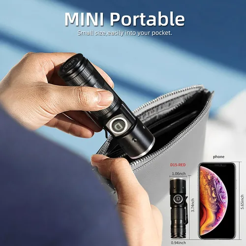 Vista 5 de DARKDAWN Linterna de Luz Roja Recargable USB, Mini Linternas LED de Luz Roja Enfoque Ajustable, Linterna Portátil con Clip de Bolsillo para Pesca